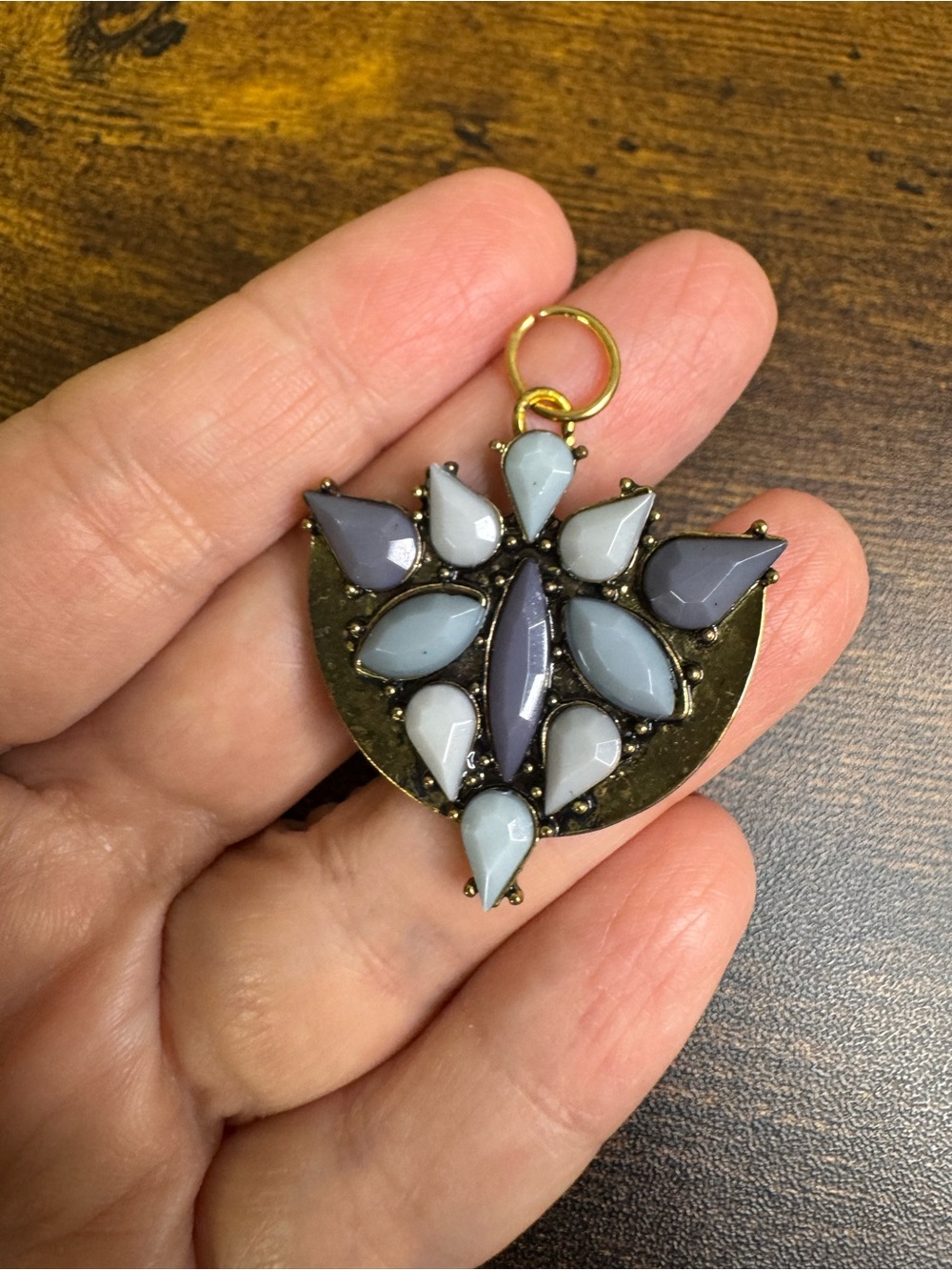 Gold-Tone Pendant with Lavender and Light Blue Teardrop Stones